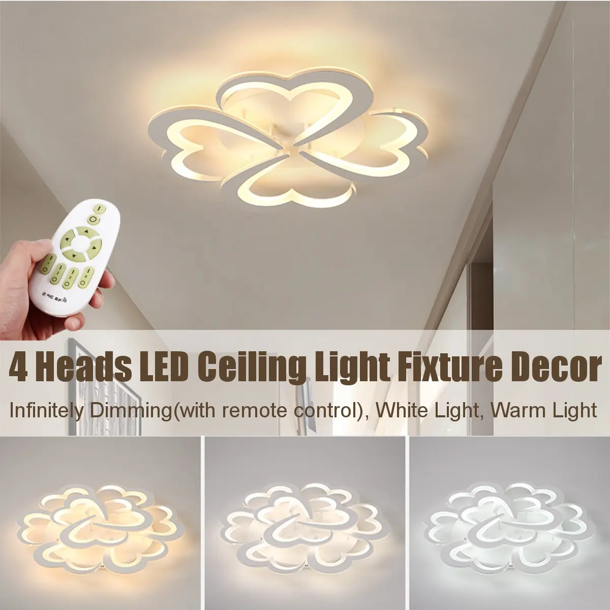 

220V Dimmable Acrylic LED Ceiling Light Remote Control 4 Heart Lamp Fixture Modern Indoor Lighting Living Room Home Decoration