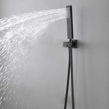 

Bathroom Matte Black Solid Brass Hand Held Shower Head With Wall Connector and Hose System Wall Mount Handheld Showerhead Set