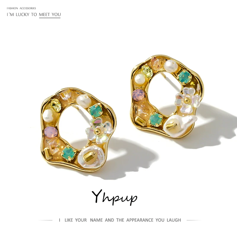 Yhpup серьги-гвоздики с натуральным жемчугом, элегантные серьги с кристаллами, свадебные ювелирные изделия, высокое качество, S925 ювелирные изделия для женщин, вечерние, подарок