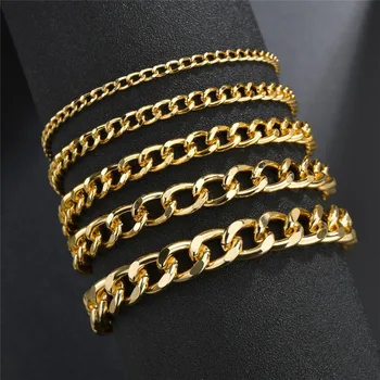 

VAGZEB 2020 New 22cm Bracelet for Men Women Curb Cuban Link Chain Gold Color Mens Womens Bracelets Chains Jewelry for Men