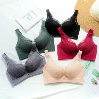 

Bra Set Sexy Lace No Steel Ring Gathering Adjustable No Marking Widened Shoulder Strap Lace Briefs