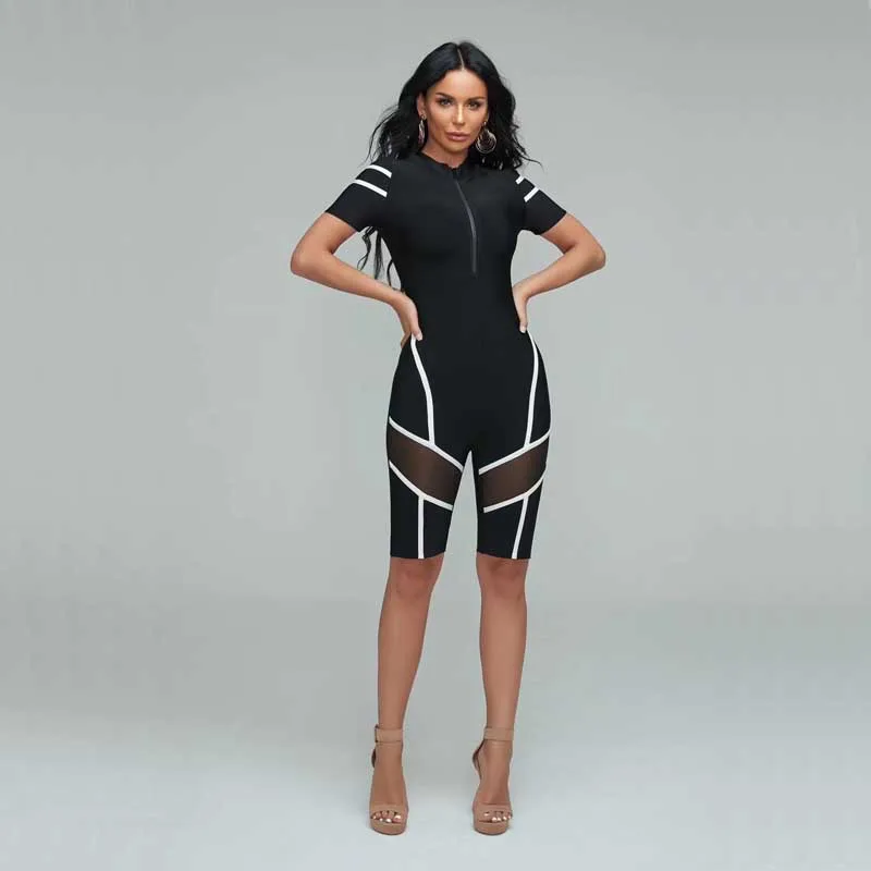 

wholesale 2019 new Rompers black Short sleeve Fashion casual Tight celebrity Party bandage Jumpsuits (H3094)