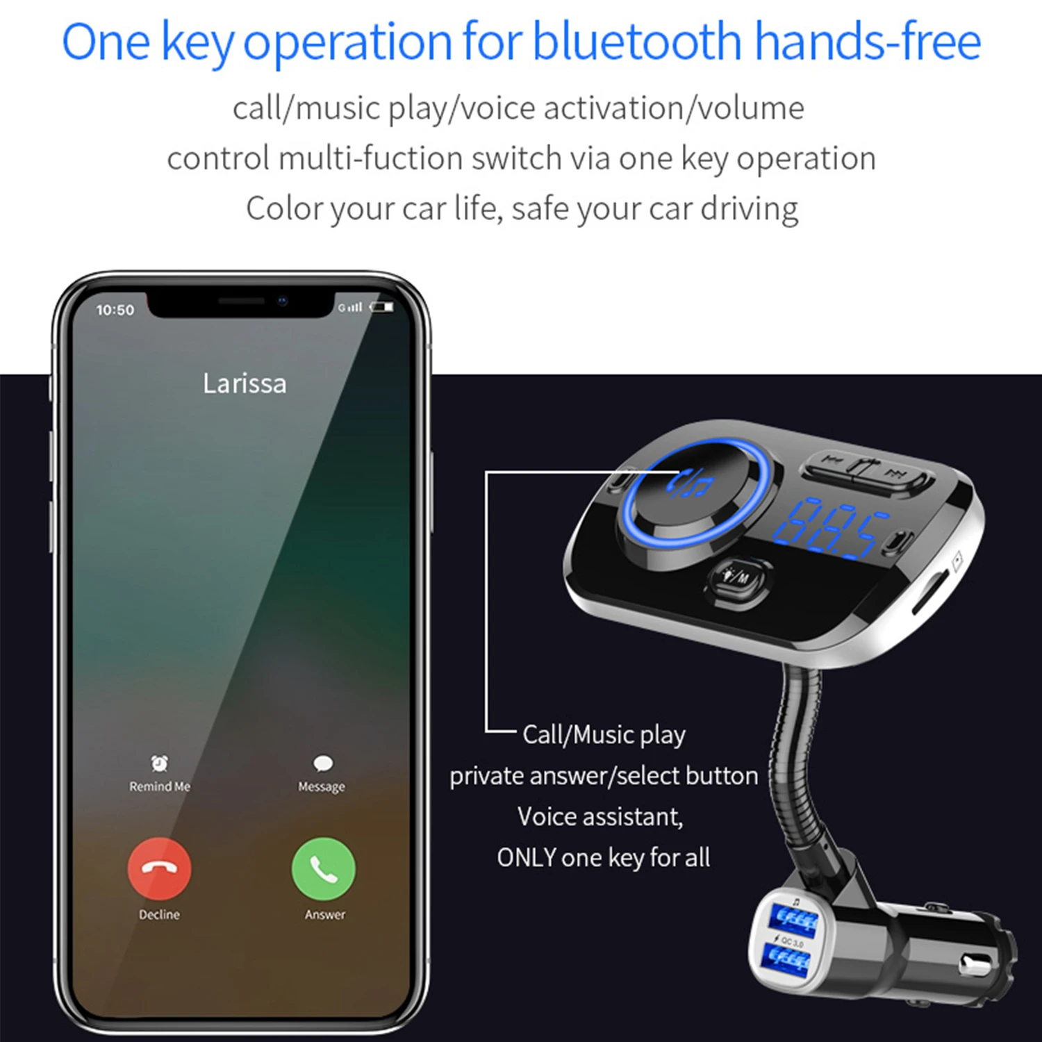 Besegad Portable Car Vehicle Bluetooth FM Transmitter HandsFree Wirless Radio Adapter AUX MP3 Player with Dual USB Car Charger
