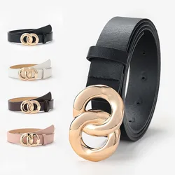 Fashion Chain Leather PU Women's Belt Buckle with Snap Button Decoration Belts for Jeans Dresses Ladies Pure Color Simple Girdle