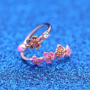 

Free Shipping Real 925 Sterling Silver Ring Rose Peach Blossom Flower Branch Ring For Women Wedding Party Gift Fashion Jewelry