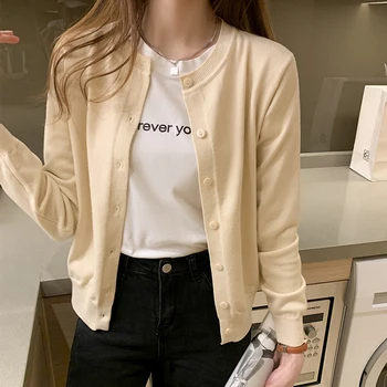 

Short knitted crop cardigan women 2020 new coat loose outerwear cropped sweater Casual Button O-Neck Single Breasted Fall