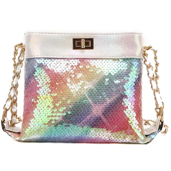 

Sequins Square Crossbody Bag 2020 Fashion New High quality PU Leather Women's Designer Handbag Lock Chain Shoulder Messenger Bag