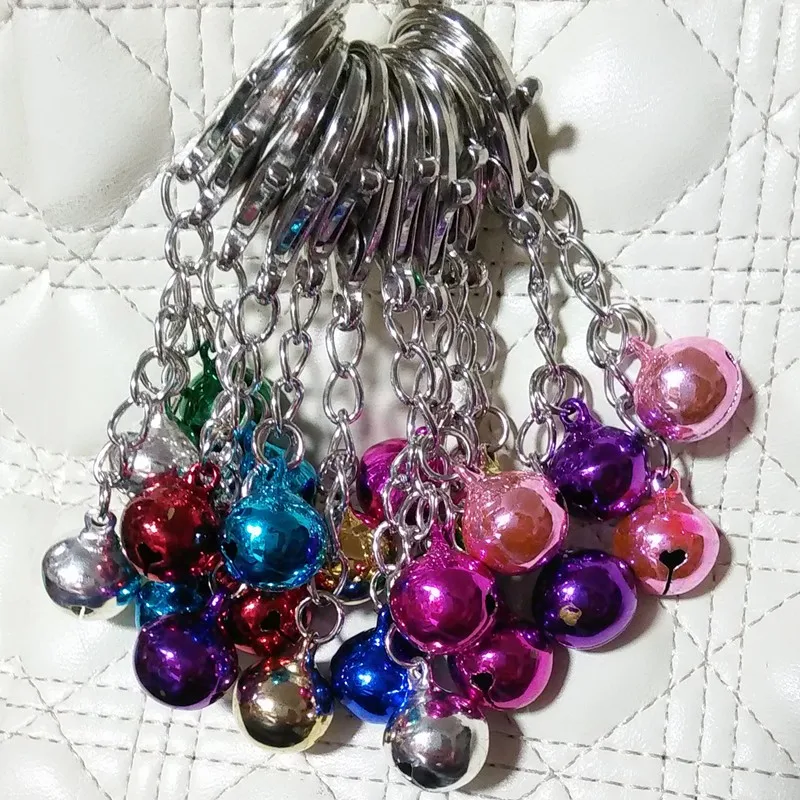 

New Fashion Big Lobster Clasp Small Copper Jingle Bells KeyChain Sliver Charming Flash Bright Metal Chain Ring
