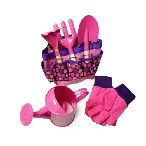 6 шт. Детские садовые инструменты Лейка садовая лопата грабли Лопата игрушки садовая игра - Цвет: Розовый