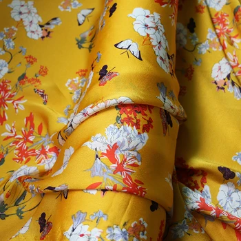 

Soft Dress Gown Scarf Fabric Polyester Crepe Satin Charmeuse Tissu Floral Butterfly