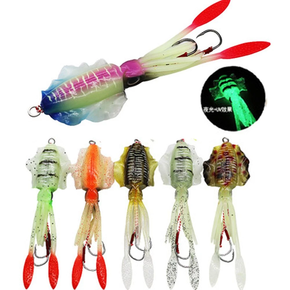 Glow Portable Squid Skirt Lure long tail  Saltwater Octopus Bait Fishing Tackle