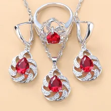 Свадебный костюм, 925 пробы, серебро, капля воды, Красный кубический цирконий, ювелирные наборы для женщин, 14 цветов, свадебные аксессуары
