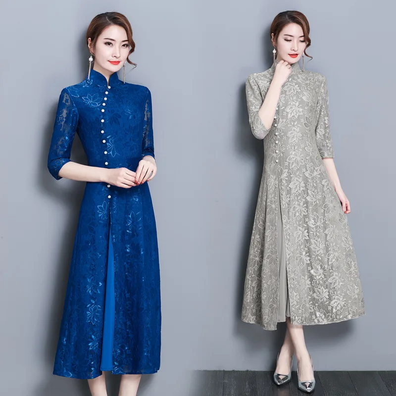 

2018 Spring Clothing New Style Korean-style-Style Long Slim Fit Half-sleeve Shirt Lace Dress Women's Fashion