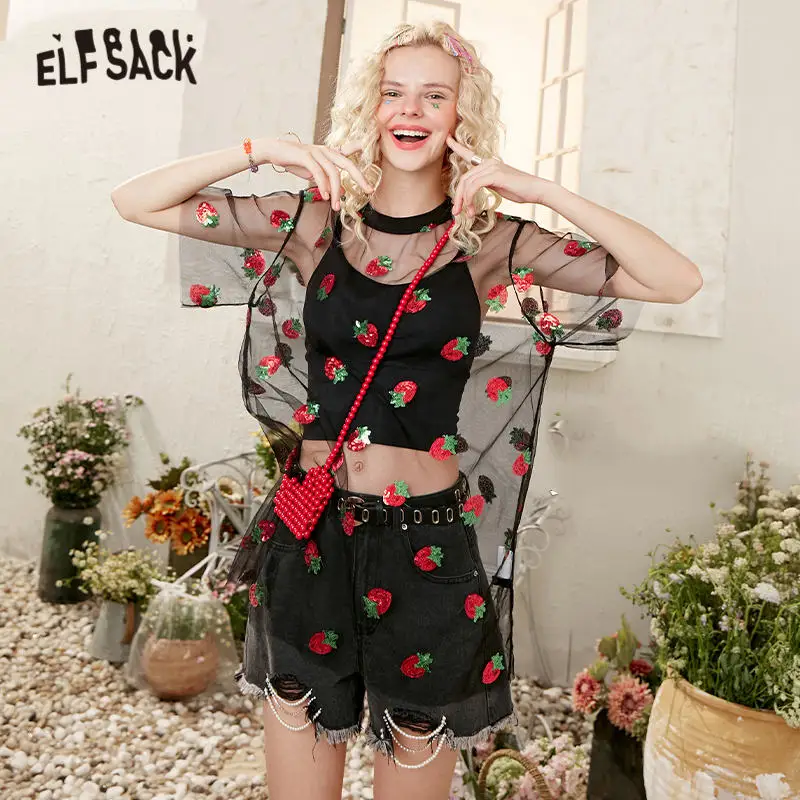 驚きの安さ 送料無料 Elfsack スカート レディース エルフサック ブラウン ブラック デニム ショート ハイウエスト Aライン 春 カジュアル 個性的 インスター映え 派手 ギャル 原宿系 韓国 ファッション ストリート系 ヒップホップ ダンス衣装 ガーリー 代 30代 女性が