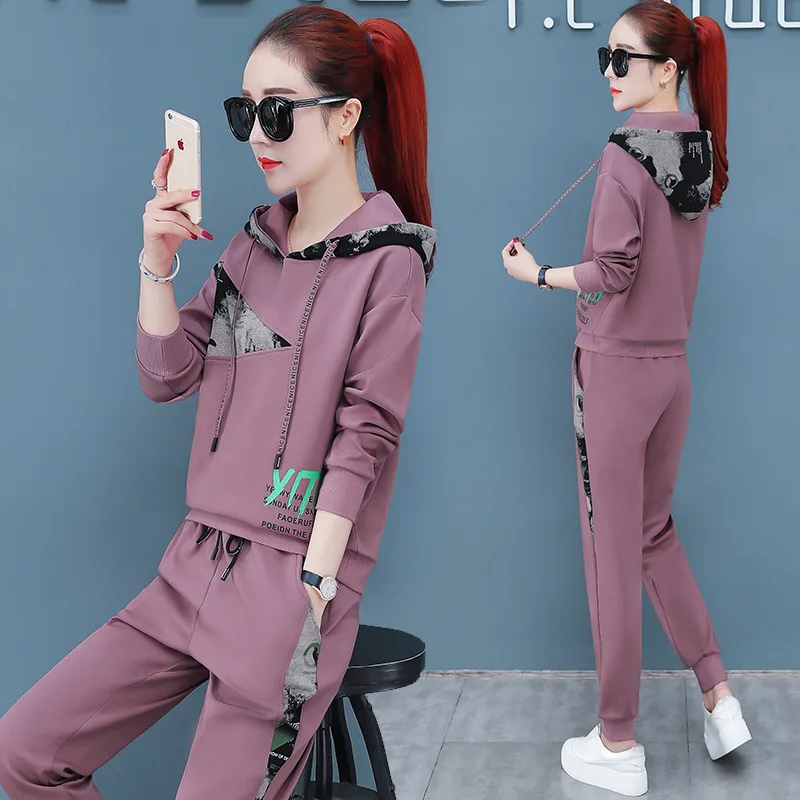 

Sports Set 2020 Spring New Style Fashion Hooded Casual Clothes Women's Hooded Joint Hoodie Two-Piece Women's Loose-Fit