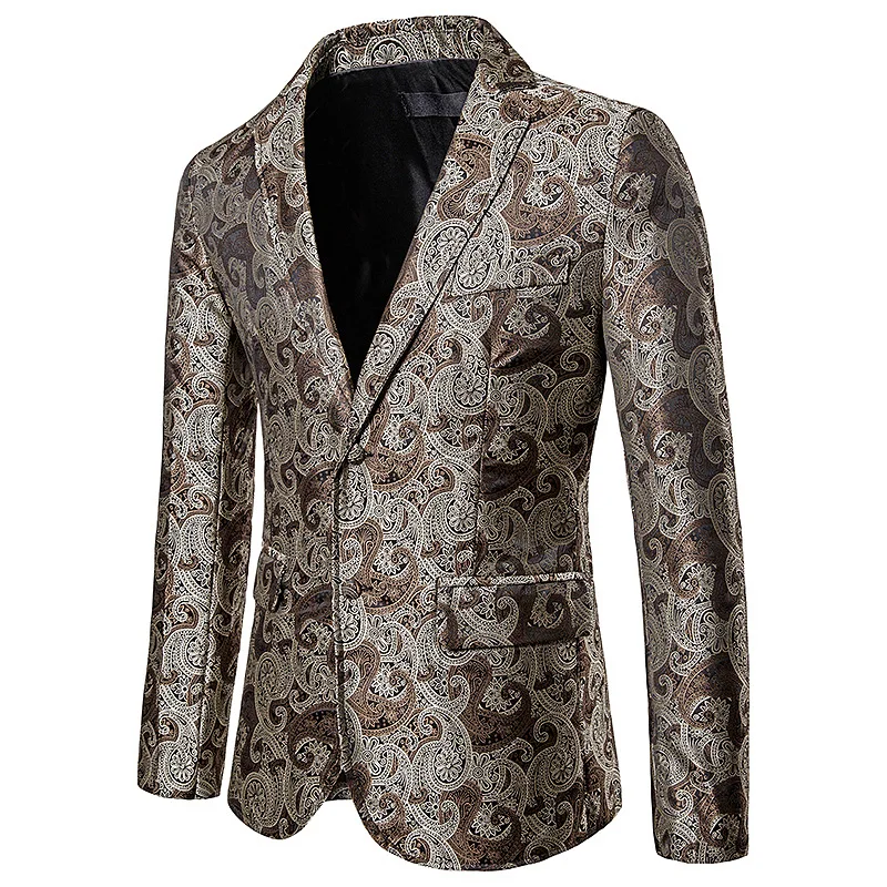 Blazer Hombre Men Korean Dress Paisley Floral Tuxedo Suit Blazer Stage Costumes For Singers Mens Casual Slim Blazer Jacket