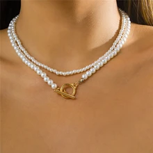 

Ailodo 2 Pcs/Set Elegant Imitation Pearl Necklace For Women Simple Fashion Party Wedding Statement Necklace Jewelry Girls Gift