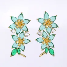  FXLRY Elegant pink /yellow AAA cubic zirconia sweety flowers stud earrings For women CZ jewelry 