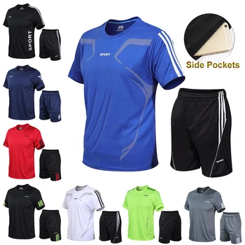

Men Sport T Shirts Shorts Running sets Football Training Tracksuits Quick dry Fitness Sportswear Gym sports Sets Workout Clothes