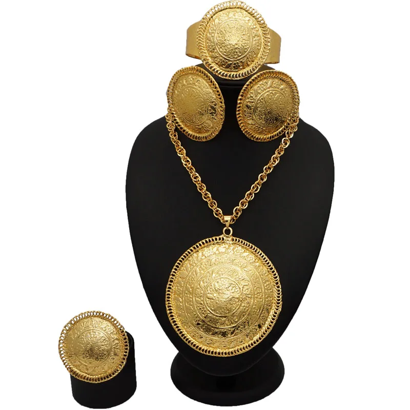 Золотые ювелирные наборы, свадебный ювелирный набор, африканские большие ювелирные наборы, позолоченный ювелирный набор, Женское Ожерелье - Окраска металла: bj658