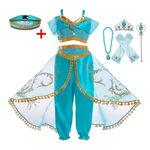 Dress set FindPitaya/рождественское детское платье Аладдин маскарадный костюм Принцесса Жасмин платье для девочек костюм для ролевых игр из двух предметов - Цвет: Dress set