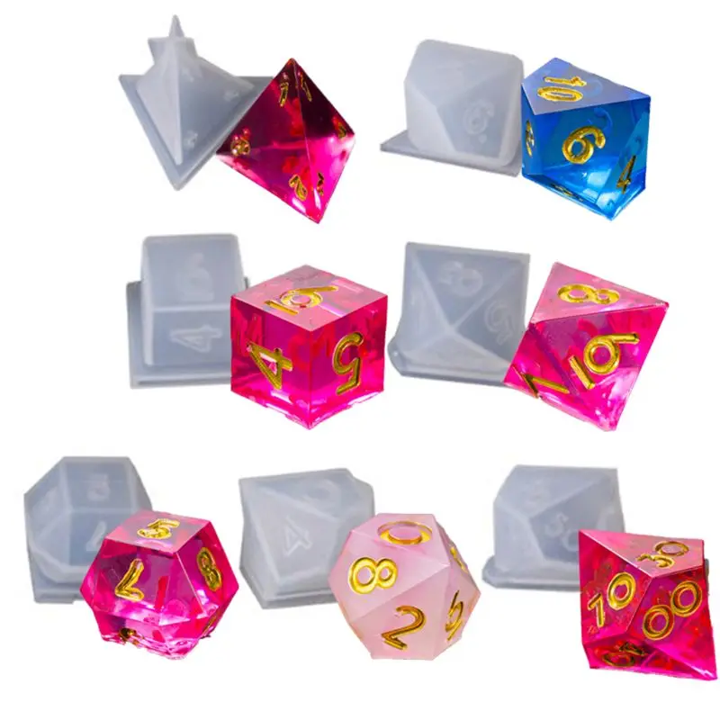 

7 Shapes DIY Crystal Epoxy Mold Triangle Dice Fillet Shape Multi-spec Digital Game High Mirror dice mold silicone Mould Craft