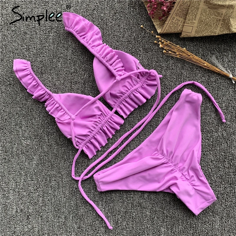 Женское треугольное белое боди Simplee наборы из двух частей со шнурком и рюшами