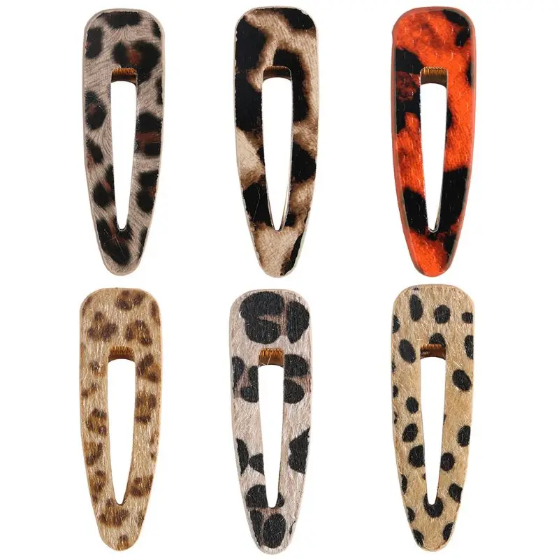 

Bohemian Ethnic Retro Leopard Print Hair Clip Womens Faux Leather Duckbill Hairgrip Makeup Shower Side Bangs Decorative Barrette