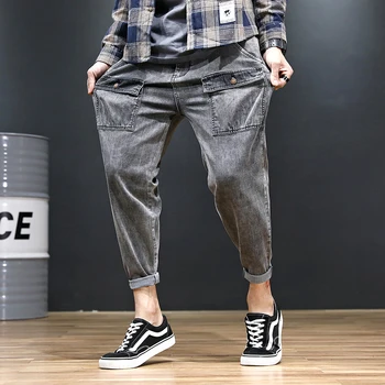 

large size 44 46 48 Men Dark gray jeans pants Trousers jeans pants Denim Pants Harlan overalls Ankle pants Japanese streetwear