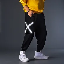 Плюс 7XL 6XL 5XL XXXXL полосатые беговые штаны для мужчин Светоотражающие этикетки трековые шаровары Homme уличная Мужская хип-хоп