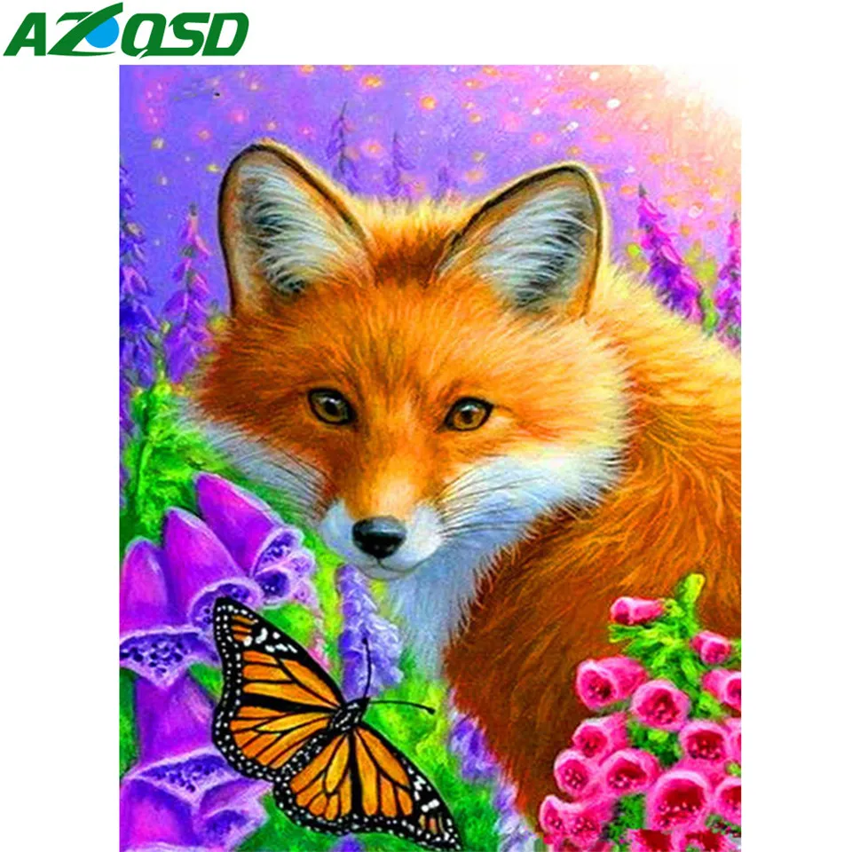 

AZQSD Diamond Painting Fox Cross Stitch 5d Diamond Embroidery Animal Rhinestones Pictures Full Display Handmade Full Square Dril