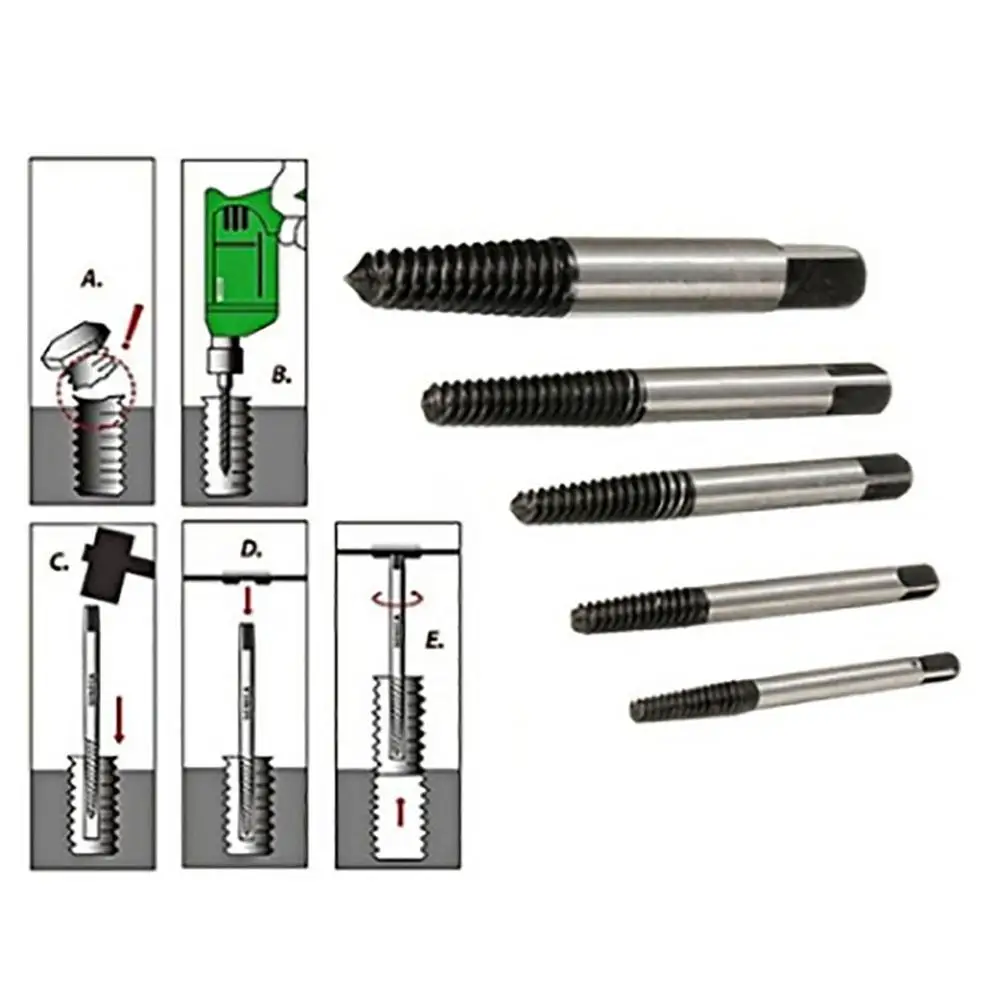 

5pcs/set broken head screw extractor screw broken screw faucet triangle valve broken wire anti-thread tapping hand bit