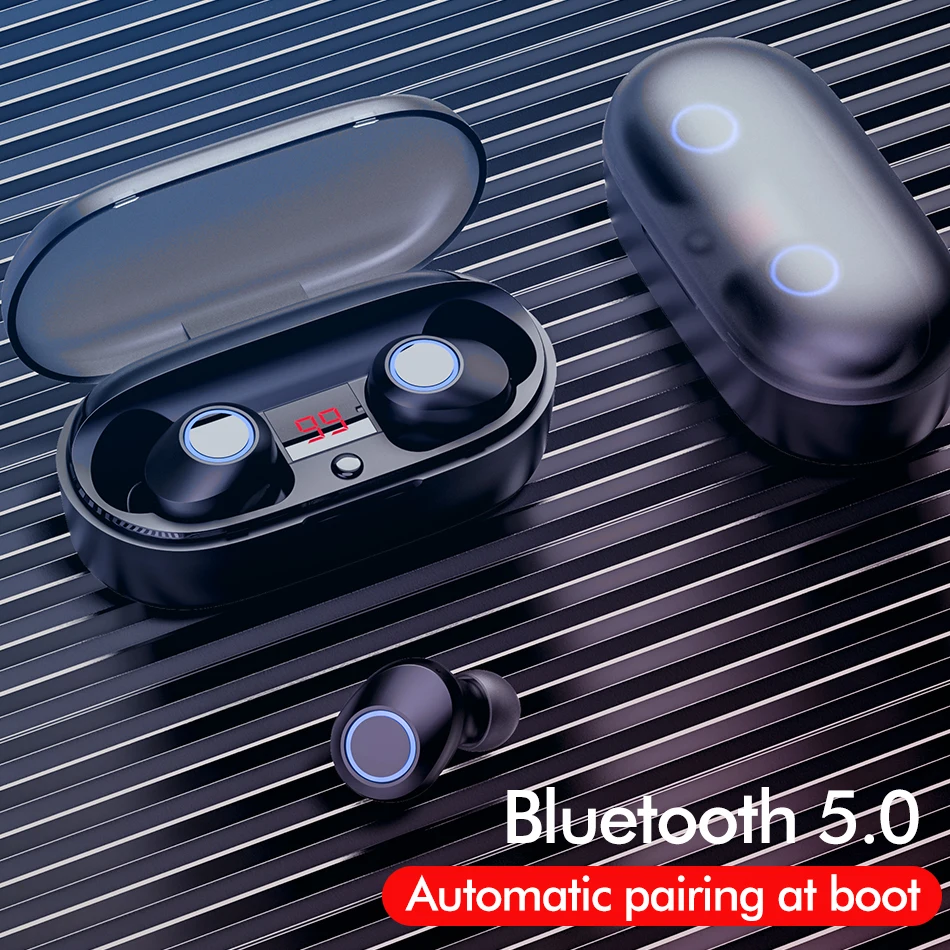 Kaufen TWS Drahtlose Kopfhörer Bluetooth 5,0 Kopfhörer Wasserdichte Led anzeige Headset Mini Stereo HiFi Sport Earbuds Tiefe Bass Mit Mic