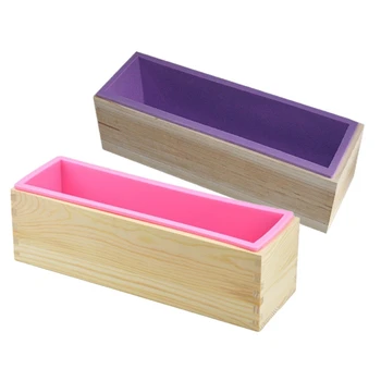 

2Pcs 1200Ml Silicone Soap Mold Rectangular Wooden Box with Flexible Liner for DIY Handmade Loaf Mould Soap Mold
