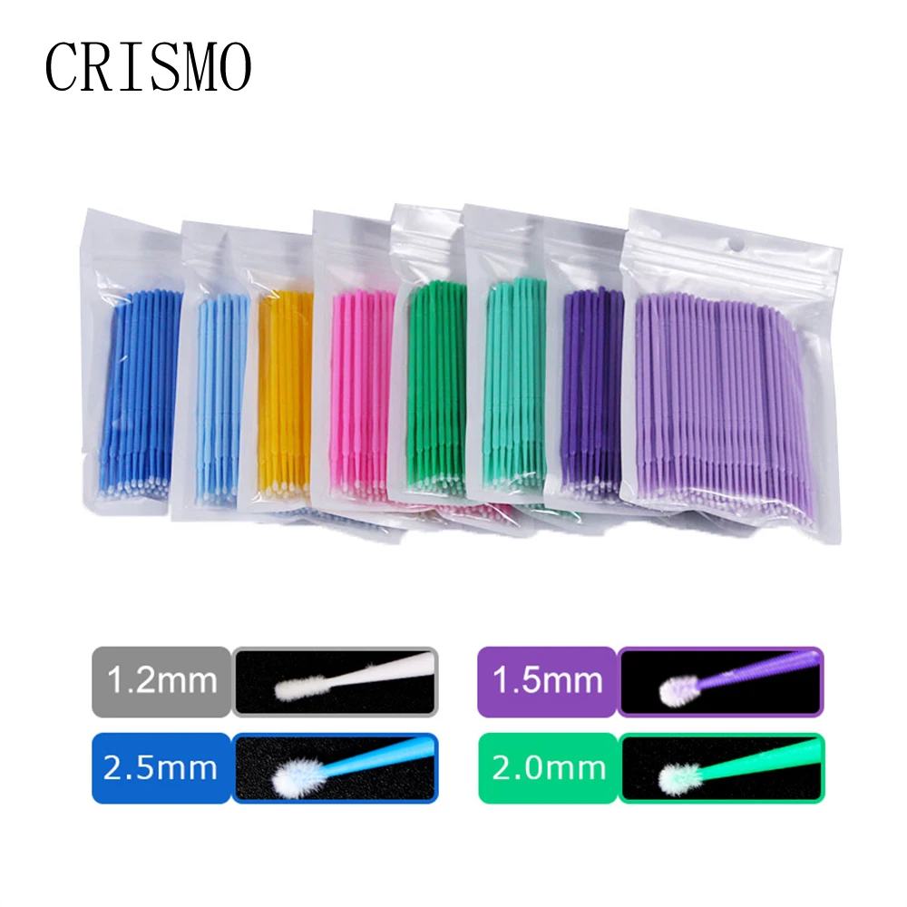 CRISMO 100Pcs Disposable Cotton Swabs Eyelash Brushes Cleaning Swab Eyelashes Extension Lash Remover Tools Micro Mascara Brush