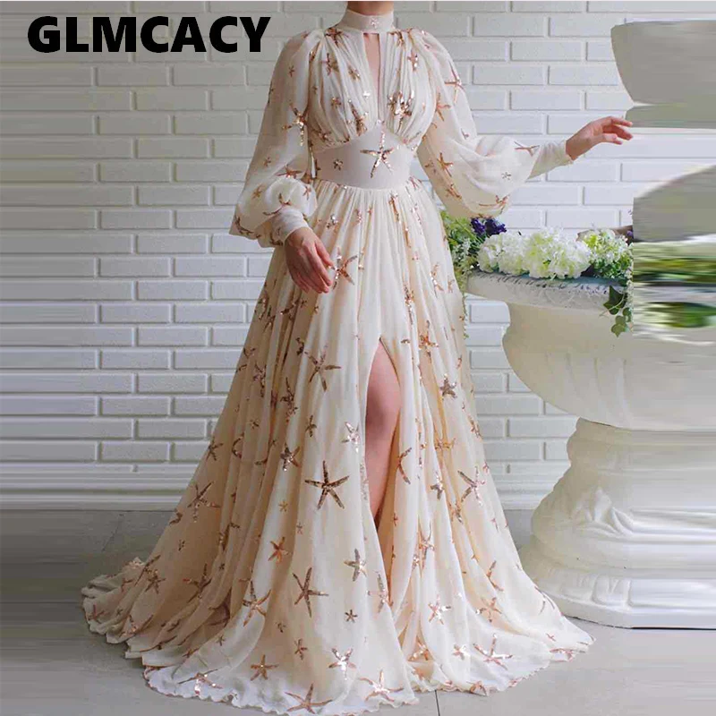 Women Turtleneck High Slit Maxi Dress Elegant Sequined Detail Tunic Dress Classy Evening Party Formal Long Dress Women Turtleneck High Slit Maxi Dress Elegant Sequined Detail Tunic Dress Classy Evening Party Formal Long Dress