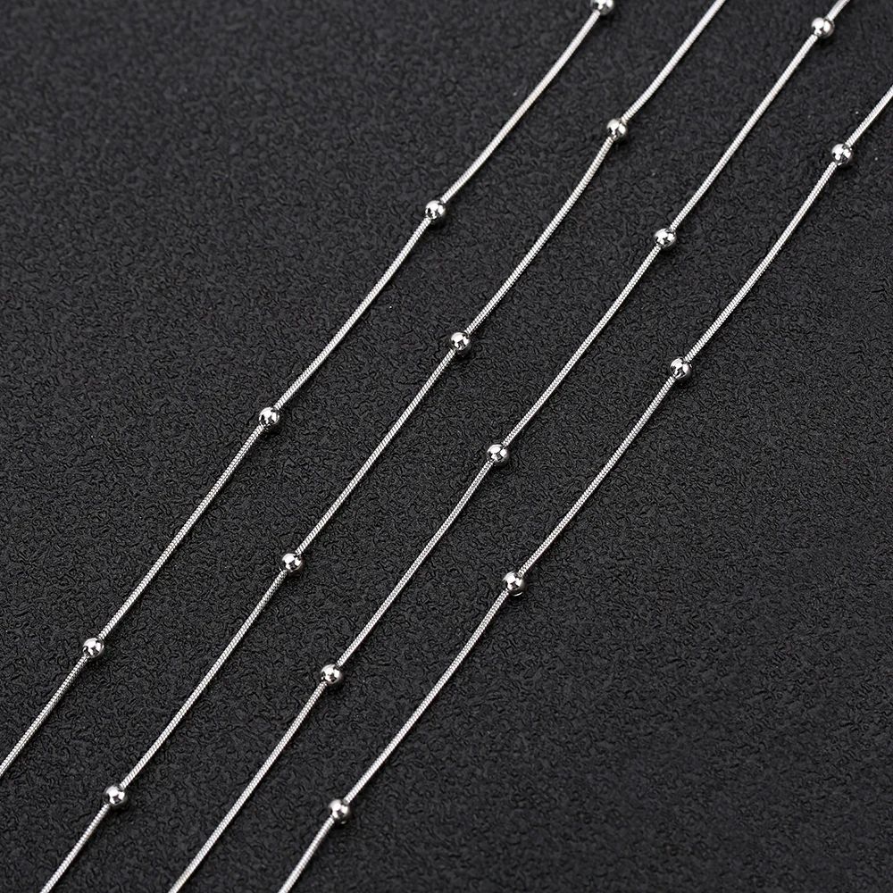 

1 Meter 316L Stainless Steel Never Fade Round Ball Bead 0.9mm Round Snake Bulk Chain Fit DIY Necklace Jewelry Making Supplier