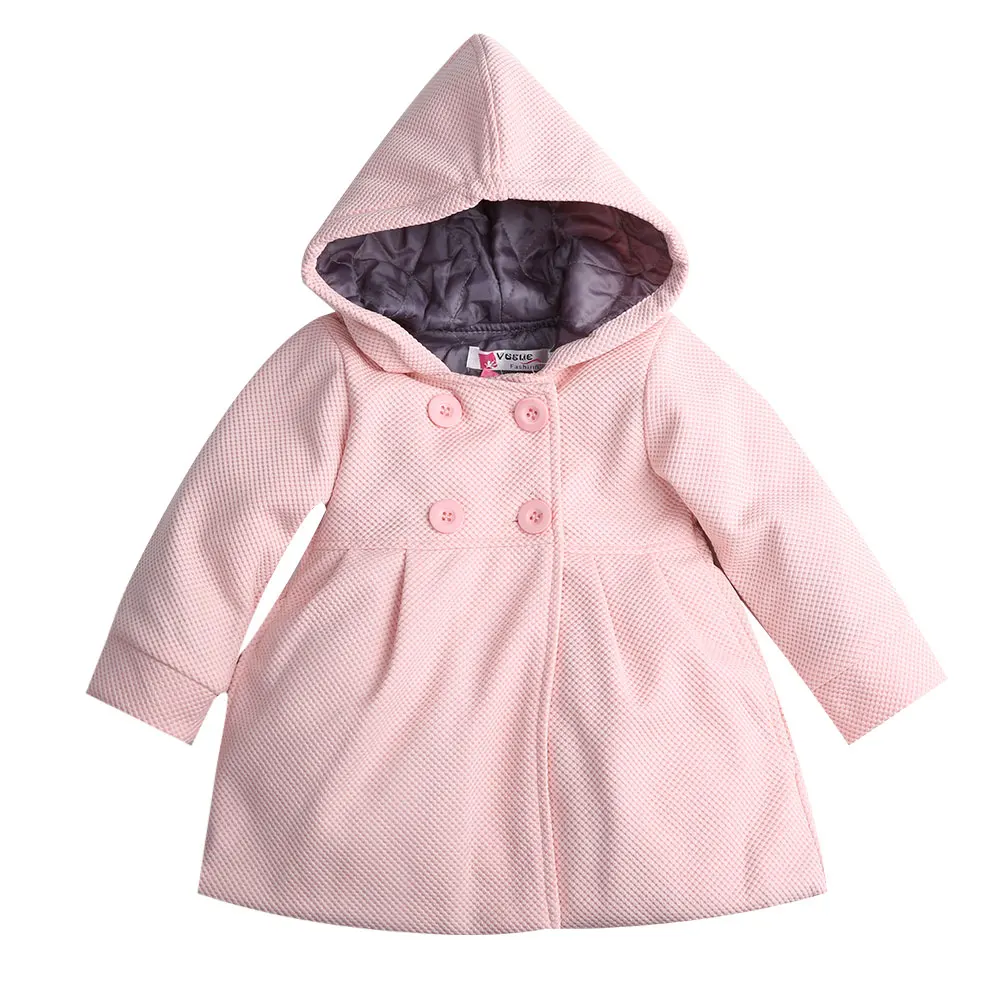 Новое поступление; Однотонный плащ с капюшоном и длинными рукавами для маленьких девочек; осенне-зимняя ветровка; парка; куртка; Верхняя одежда для детей; топы - Цвет: Розовый