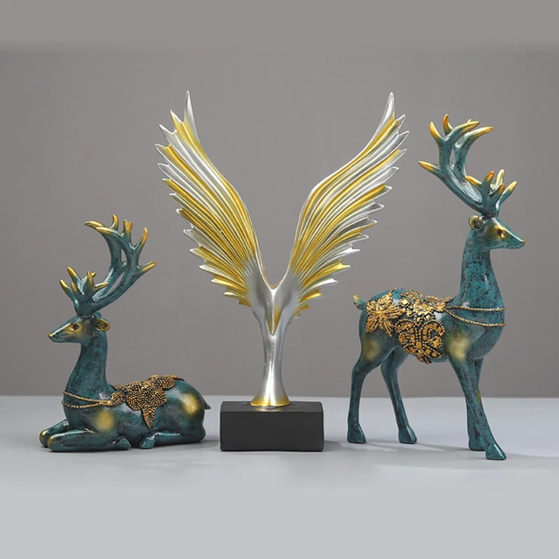 WHOLESALE PROMOTION EUROPEAN RESIN COUPLE ELK FIGURINE ORNAMENT HOME