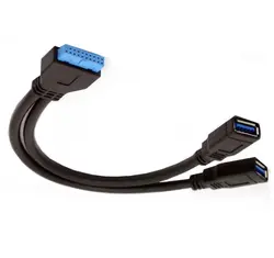 USB3.0 20P-2AF кабель для передачи данных DIY провод Чистая медь 20P Женский до 2 USB3.0 Женский 0,25 м черный usb3.0 20p до 2af данных