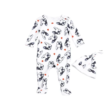

Baby Cotton Clothing Long Sleeve Cartoon Dog Print Baby Clothes Romper Baby Jumpsuit Hat Set