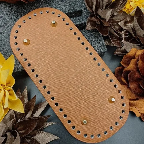 25Colors Long Bottom for Knitted Bag PU Leather Bag Accessories Handmade Bottom With 52 Holes DIY Crochetbag Bottom 22x10cm brown