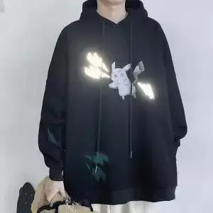 8 Moon Reflective Hoodies Loose Men's Sweatshirt Orange Autumn Winter Sweatshirts Men Streetwear Cool Japan Hoodies Funny Male - Color: 8