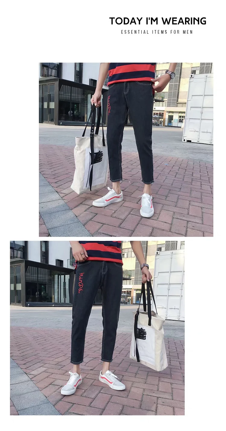 Men's Fashion Trend Baggy Jeans Streetwear Loose Holes Printing Jeans Casual Ankle Length Pencil Pants Plus Size