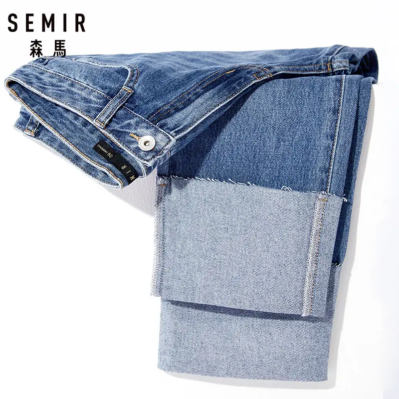 SEMIR женские потертые джинсы с высокой посадкой прямые для девочек укороченные