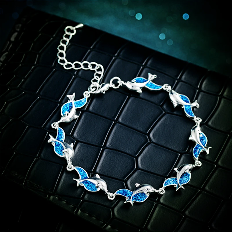 Fashion Summer Style Dolphin Blue Fire Opal Sea Bracelets for Women Boho Animal Bracelet Beach Ocean Jewelry Bijoux Femme 2020