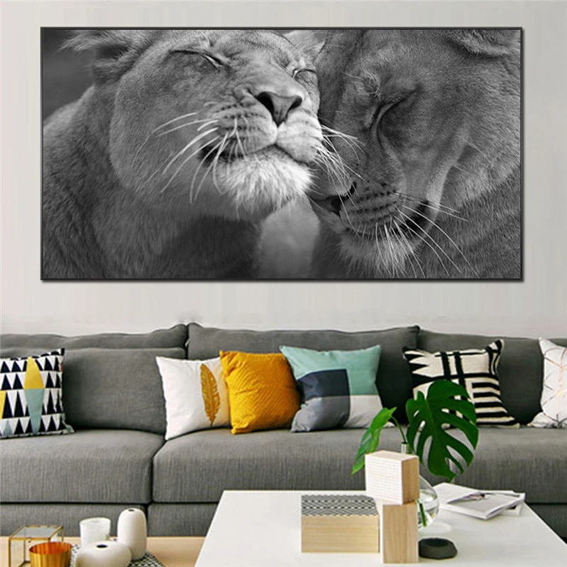 

Home Decor Black and White Africa Lion Wild Animals Canvas Painting Posters and Prints Cuadros Wall Art Pictures For Living Room