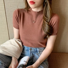Aliexpress - Women Clothing 2021 Spring Fall Female Slim Knitted Sweater Pullovers Korean Fashion Office Lady Tops Short Sleeve Turtleneck