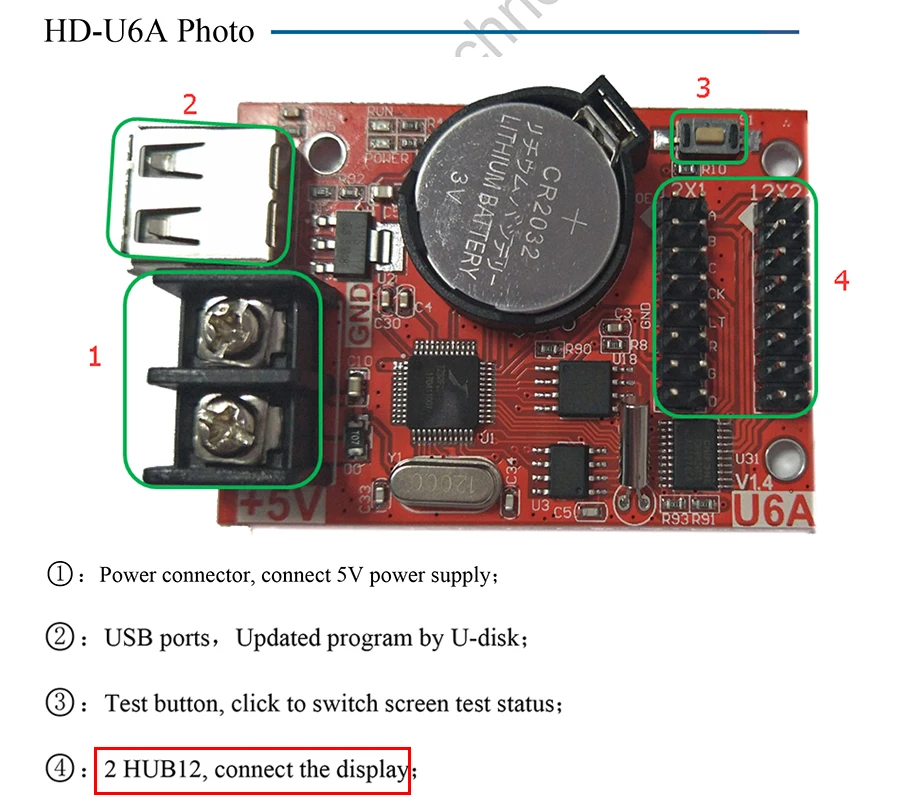 1 HD-U6A single color LED display control card
