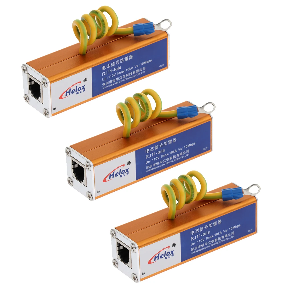 3Pcs Telephone RJ11 Surge Protector Thunder   Arrester Protection